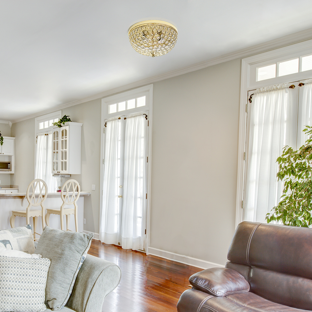 Elegant Designs 2 Light Elipse Crystal Flush Mount Ceiling Light, Gold - Image 3