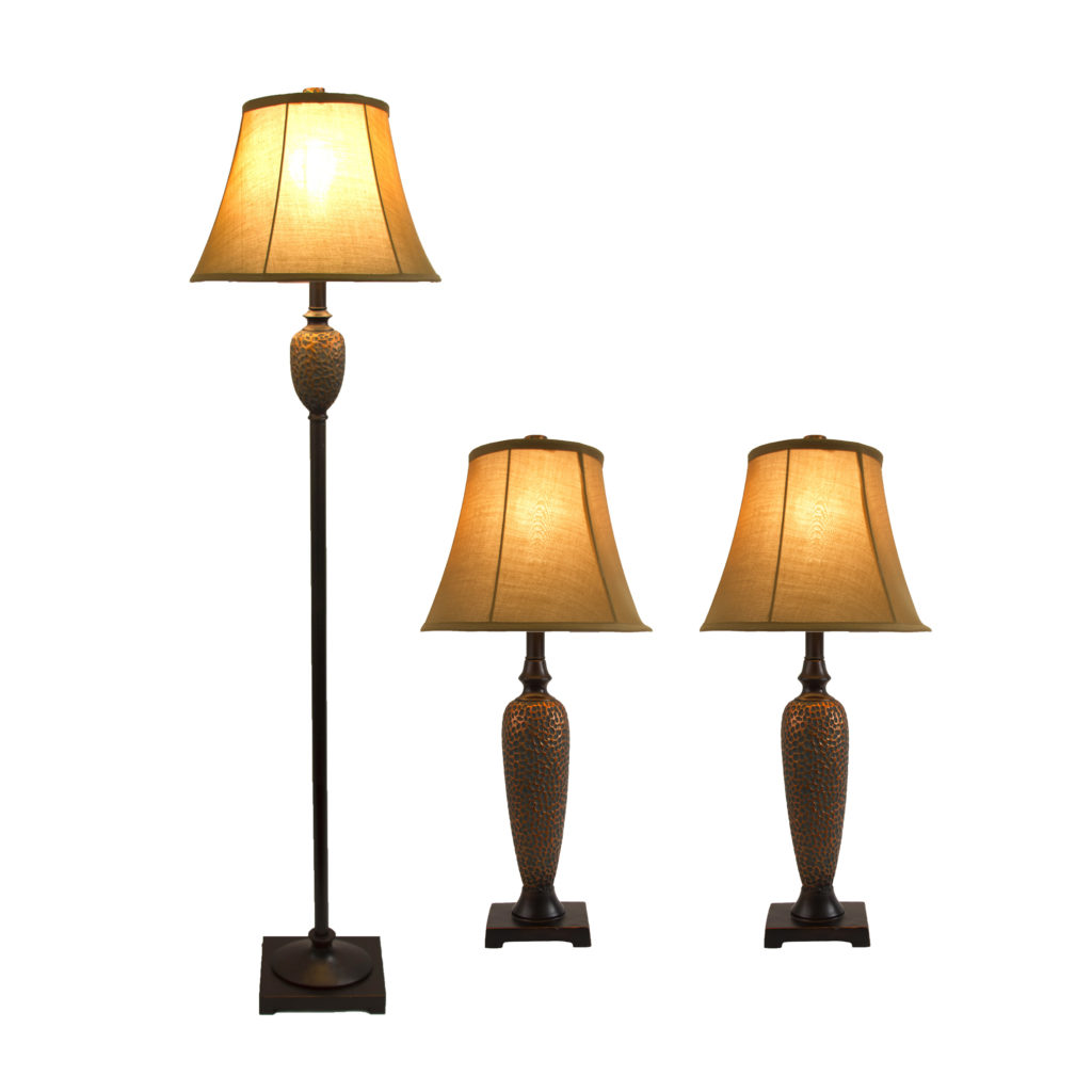 Elegant Designs Hammered Bronze Three Pack Lamp Set (2 Table Lamps, 1