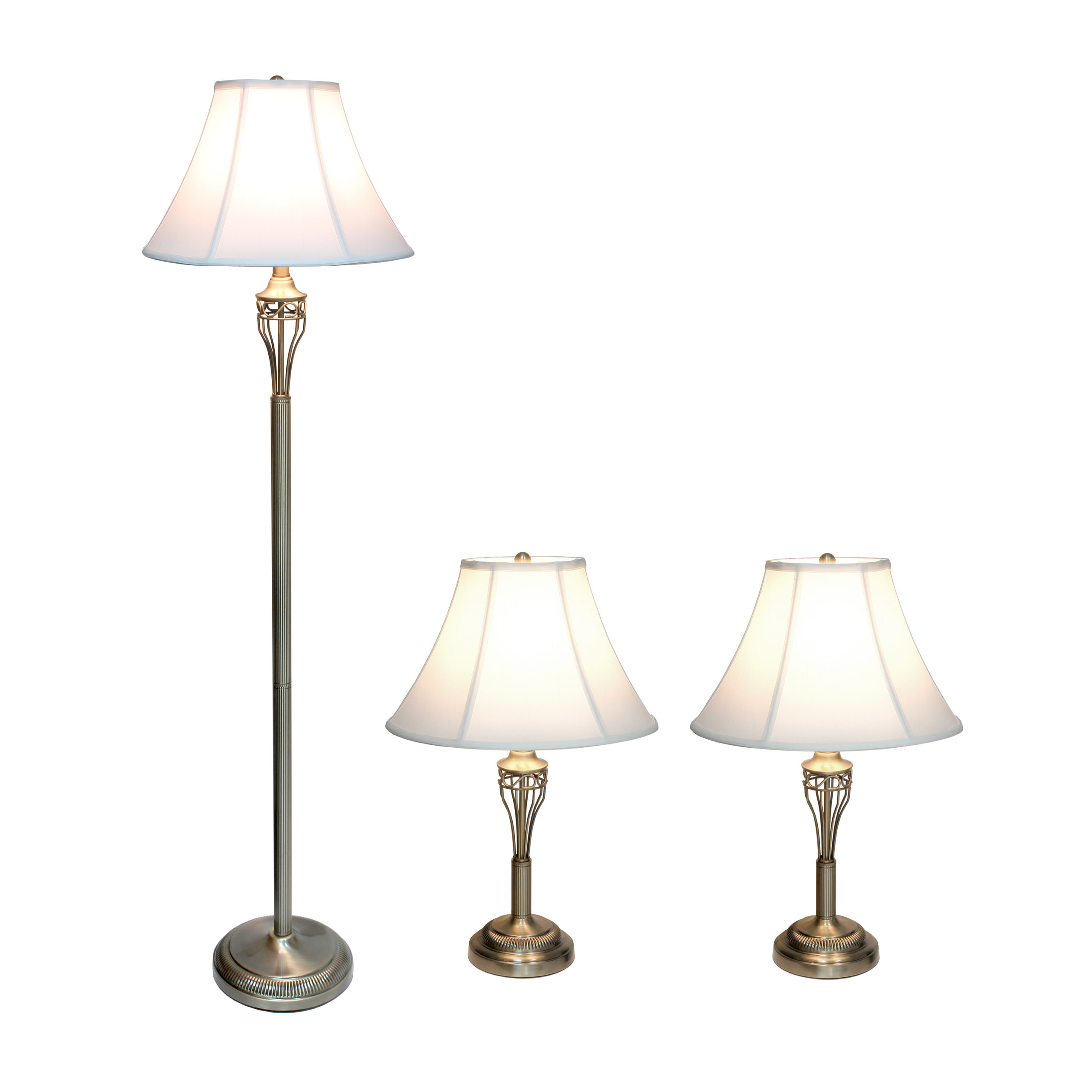 Antique Brass Three Pack Lamp Set, Gold Floor Lamp And Table Setting