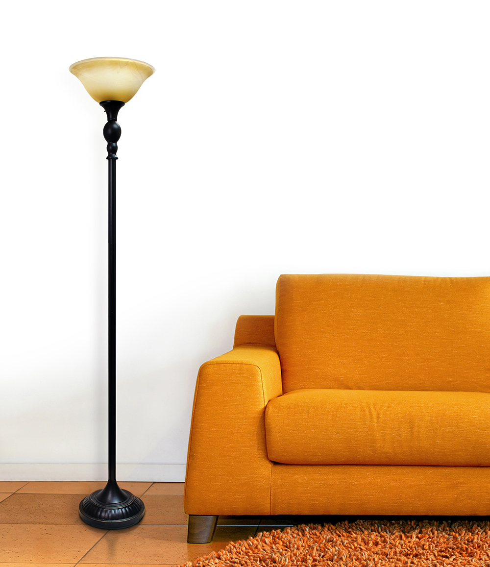 Elegant Designs Torchiere Floor Lamp - 71" Tall, Restoration Bronze Finish With White Shade, Uses 3-Way Bulb