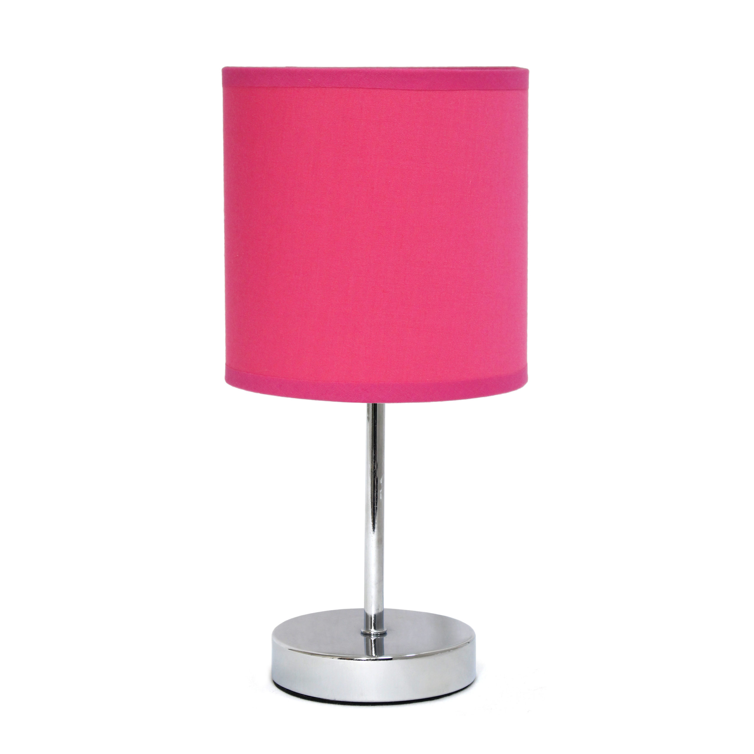Simple Designs Chrome Mini Basic Table Lamp With Fabric Of Fuschia Lamp Shade