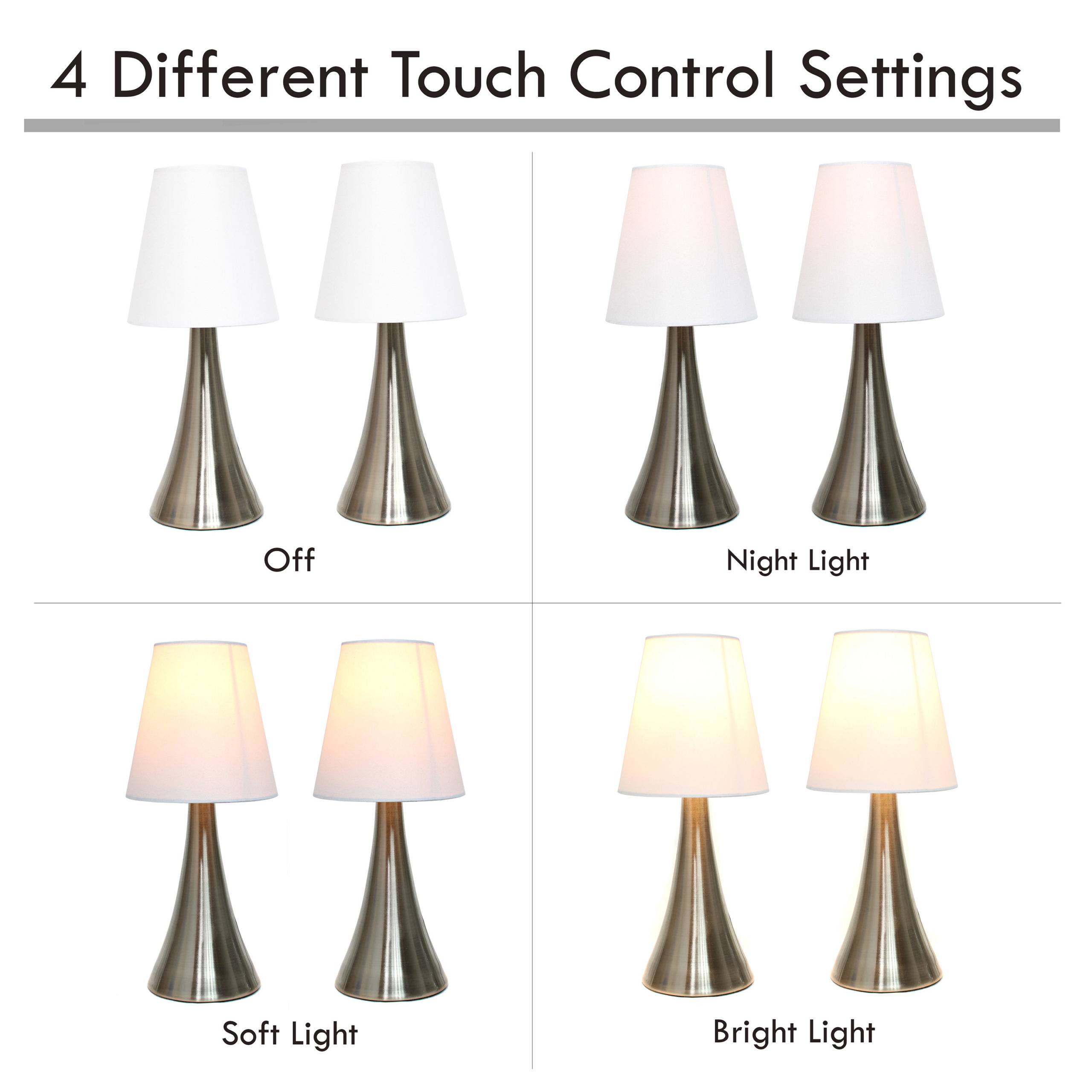 Simple Designs Valencia 2 Pack Mini Touch Table Lamp Set with White Fabric  Shades | All The Rages