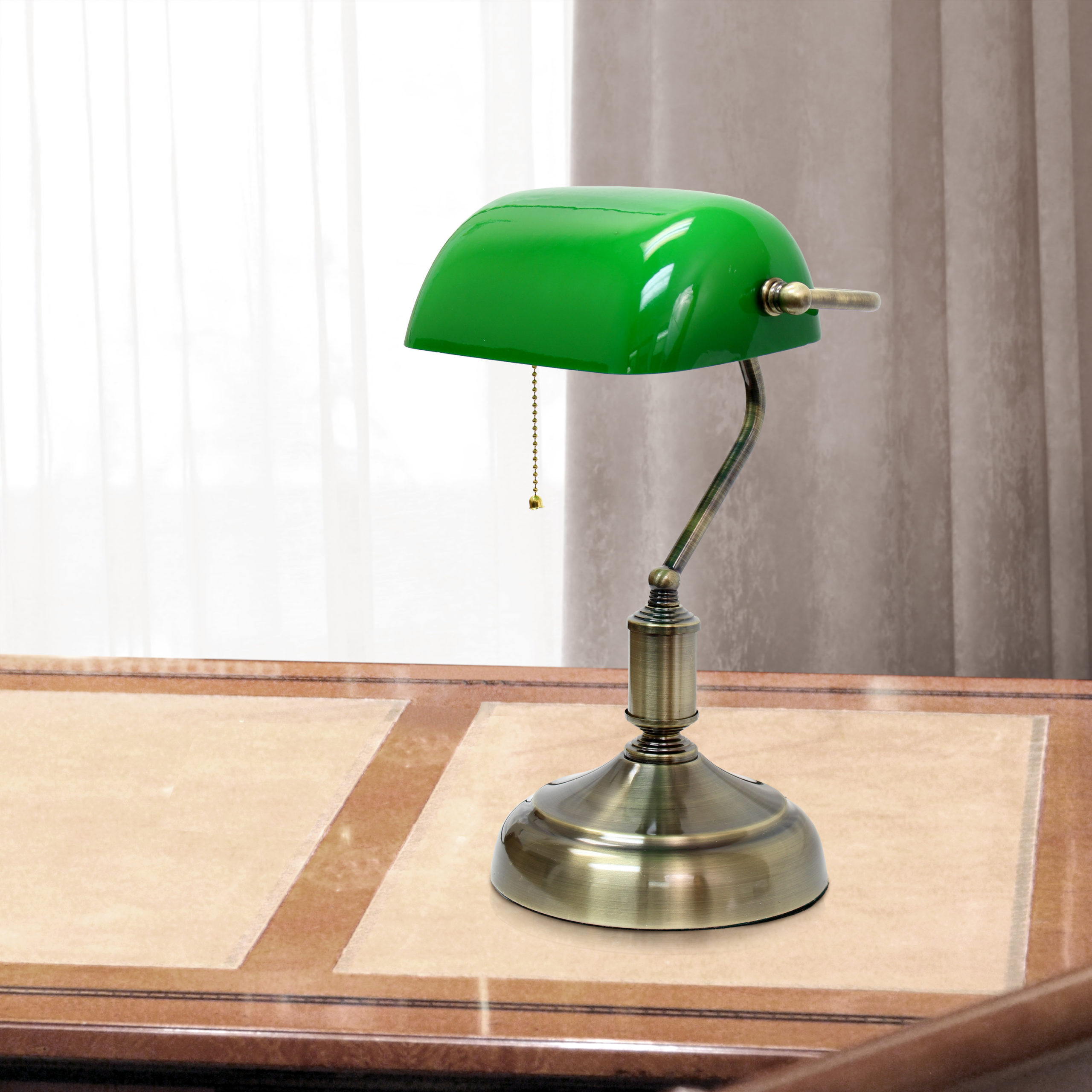 Catalina Lighting Executive Bankers Desk Lamp with Glass Shade Green.